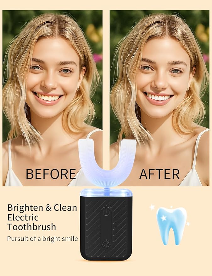 U-Shaped Electric Toothbrush for Adults Electric Toothbrush with IPX7 Waterproof Black