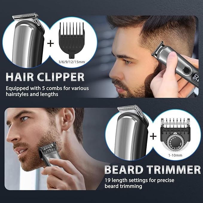 Hair Clippers for Men 5 in 1 Adjustable Hair Beard Trimmer for Men Body Groomer Electirc Shaver Facial Nose Ear Trimmer Eyebrow Rechargeable