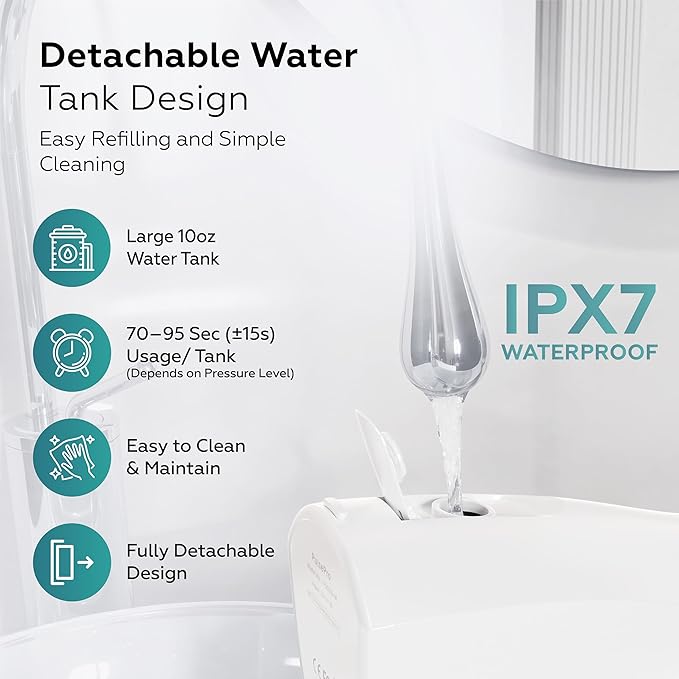 Cordless Water Flosser Oral Irrigator | 10–150 PSI Adjustable Pressure | 5 Cleaning Modes | 10 oz Tank | IPX7 Waterproof | 8 Jet Tips for Teeth Braces &amp Gums | USB-C Rechargeable (F5039W)