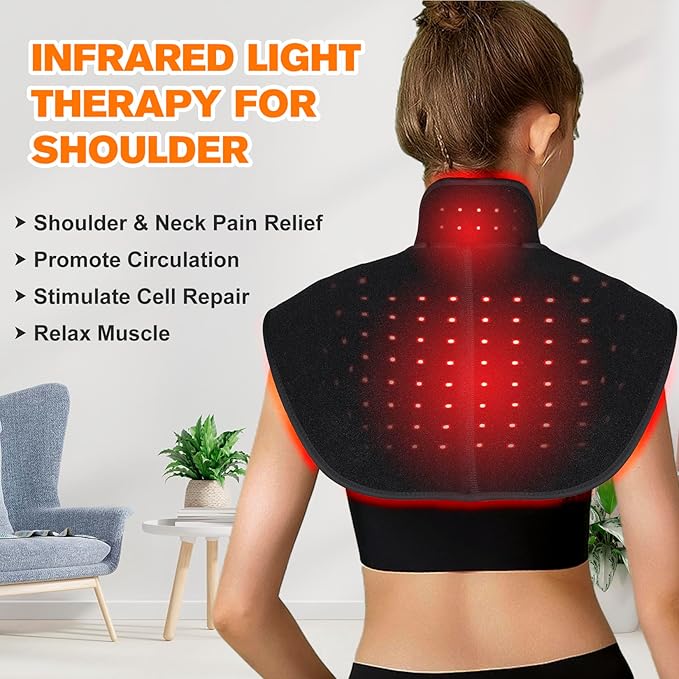 TUOB Red Light Therapy Device for Shoulder and Neck with 6000mAh Battery Cordless 850nm Near Infrared Light Therapy Wrap for Shoulder Back Benefit for Joint Pain Relief Muscle Relax