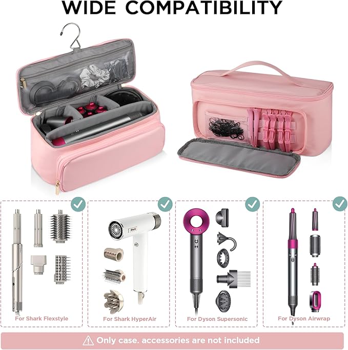 CHICECO Hair Tool Travel Bag for Shark FlexStyle Airwrap Hair Dryer and Styling Accessories Tools Storage Bag Waterproof Travel Carrying Case Hair Tool Organizer Gift for Women (Pink)