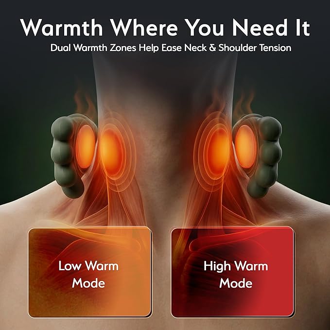 Neck Massager with Heat for Pain Relief – Shoulder &amp Neck Massager with Hands Simulated Human Hand Massager Deep Tissue Shiatsu Cordless Portable Neck Massager with Adjustable Strap
