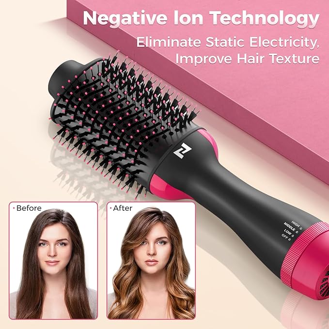 Nurifi Hair Dryer Brush Blow Dryer Brush in One 4 in 1 Hair Dryer and Styler Volumizer with Negative Ion Hot Air Brush Hair Straightener Curling Brush Oval Shape