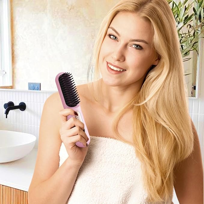 Cordless Hair Straightener – 3 Temps LED Portable Styling Tool Pink Purple 18.5x4cm ABS Cermet Build 2600mAh 220V | Travel Salon Women Girls Party Business Outdoor Curling Accessory
