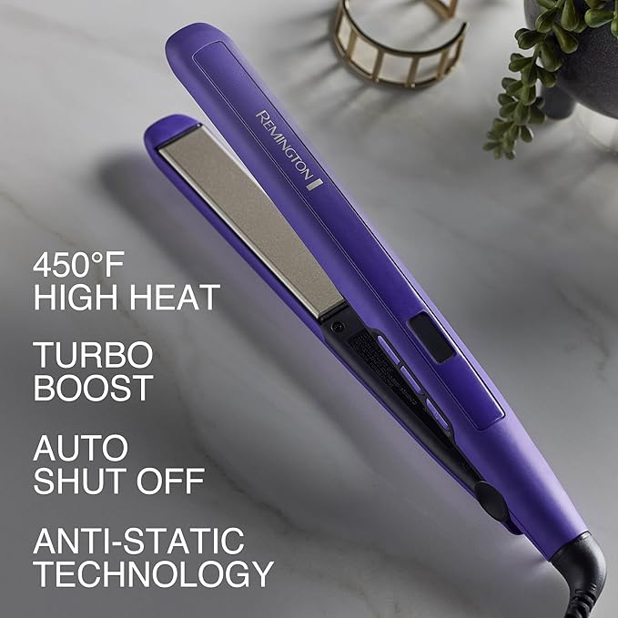 Remington 1 Flat Iron Hair Straightener with Anti-Static Technology 30-Second Heat Up &amp 60 Minute Auto Shut-Off 30% Longer Ceramic Floating Plates Titanium + Ceramic Coating