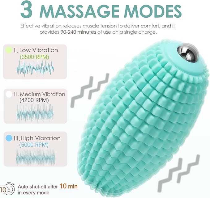 Vibrating Massage Ball for Muscle Recovery Silicone Myofascial Massage Ball Plantar Fasciitis ReliefHip &amp Psoas Release Deep Tissue &amp Trigger Point Roller for Neck Back Foot (Blue)