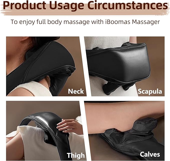 iBooMas Neck Massager with Heat 4D Shiatsu Deep Tissue Back and Shoulder Massager 2 Modes 3 Intensity for Muscle Relaxation Hands-Free Design Best Gifts for Women Men (Black)