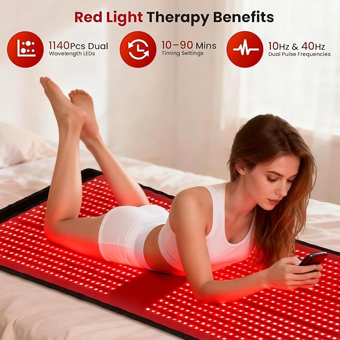 Red-Light Therapy Mat for Full Body: 67''X33'' Infrared Blanket - 660nm &amp 850nm Dual Wavelength with 1140pcs LEDs Pad Wrap Back Hip Knee Legs for Women for Home Use