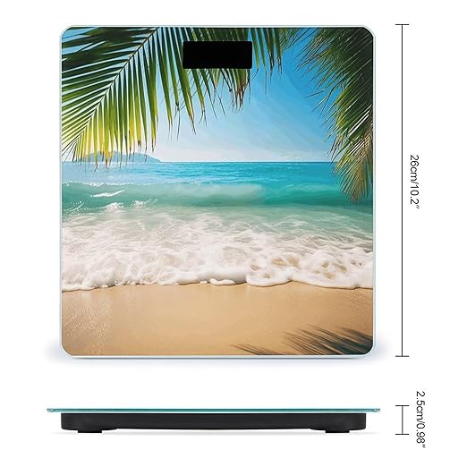 Ocean Sea Beach Palm Leaves Bathroom Scale Large LCD Backlight Display Digital Scale Rounded Corners Body Scales Automatic Power On/Off Bathroom Scales for Home Bedrooms