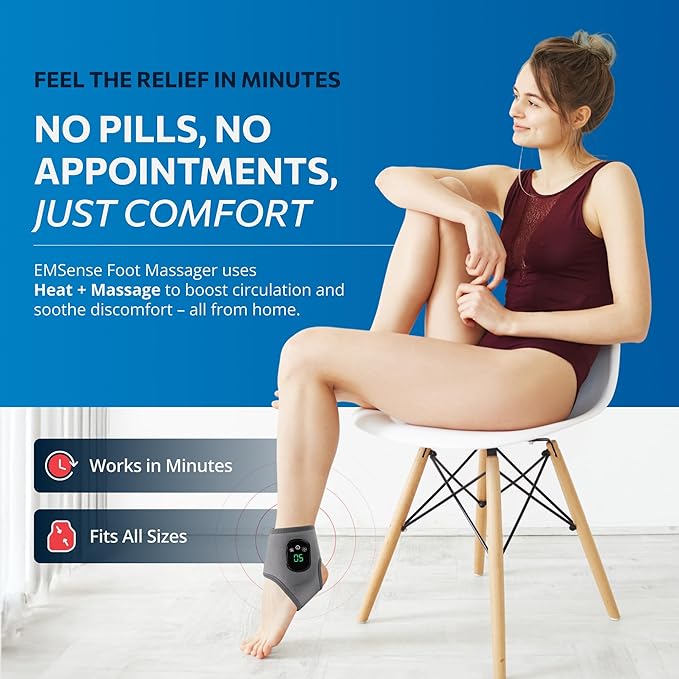 EMSense Triple Therapy Foot Massager | 3 in 1 Cordless &amp Portable Massager with 3 Vibration Modes &amp 3 Heat Levels - 1 Pack