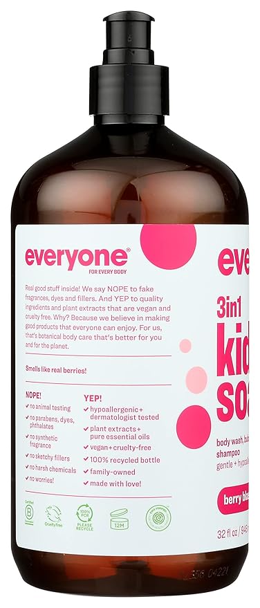 Everyone 3-In-1 Berry Blast Scent Gentle And Hypoallergenic Kids Soap Gluten Free 32 Fluid Ounce (Pack Of 2)