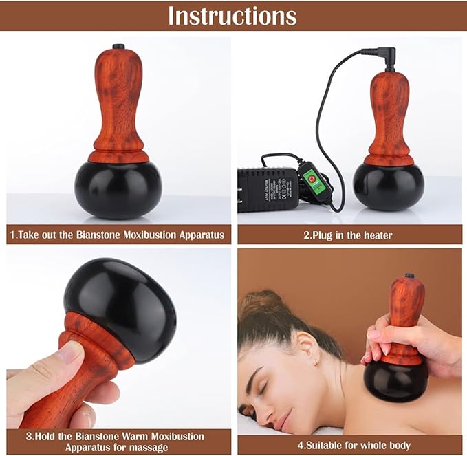 Hot Stones for Massage Electric Body Massager with Temperature Control Natural Bian Stone Gua Sha Scraping Massager Face Massage Relax Muscles Skin Lift