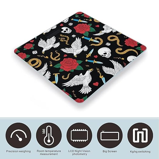 Smart Scale for Body Weight Automatic Switch Digital Bathroom Weighing Scale Cool Rock Wild Eagle Red Rose Skull Floral
