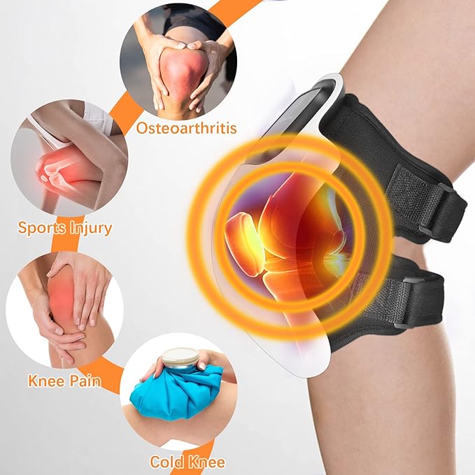 Knee Massager Large LED Screen Adjustable TemperatureCordless Knee Massager with Heat and Vibration Portable Massager for Knee Discomfort Longer Knee Straps 48CM