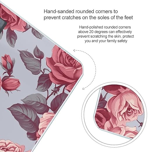 Red Roses Floral Scale for Body Weight Anti-Slip Sturdy Tempered Glass Weighing Machine Highly Digital Accurate Bright LCD Bathroom Scale for Household Gift