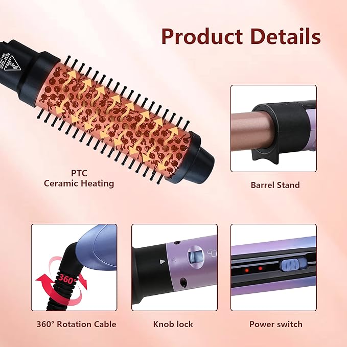 Curling Iron 6 in 1 Hair Curling Wand Set with Curling Brush Instant Heat Up Beach Waver Long Hair Curlers Iron 6 Interchangeable Ceramic Barrel 0.35-1.25 Inch Short Hair Crimper for Women