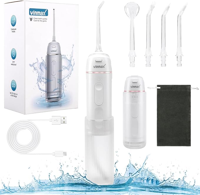 Water FlosserVinmax Portable Cordless Water Flossers for Teeth 3 Modes &amp IPX7 WaterproofMini Rechargeable Home &amp Travel Water Flossers4 Jet TipsBraces Bridges Care.Blue (Pink)