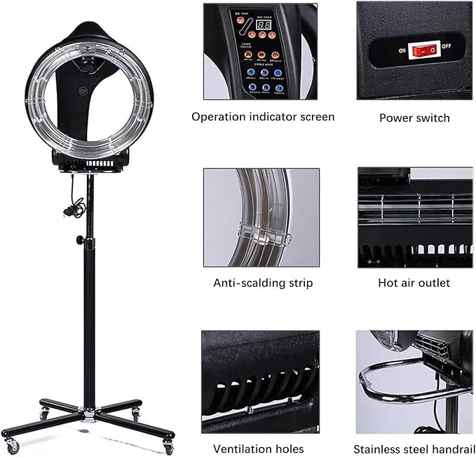 Salon Processor Professional Hair Color Processor Multi-Function Panel 360° Surround Function with Wheels Digital Screen Suitable for Hair Salons and Homes