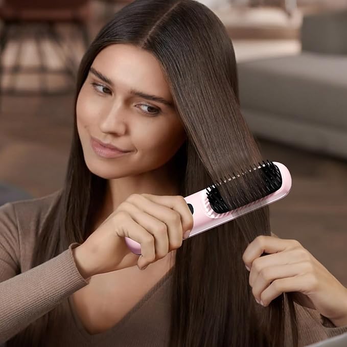 Heat Hair Straightener Brush Heat Brush for Hair Styling Rechargeable Cordless Digital Display Portable Straightening Brushs for Women for Women Long Short Straightening Curling Home Office Hotel
