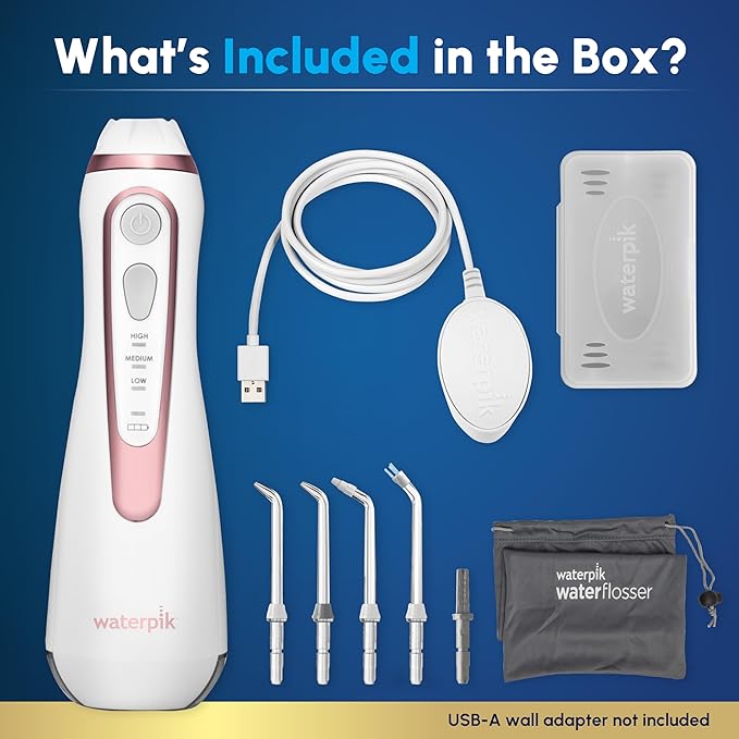 Waterpik Cordless Advanced 2.0 Water Flosser For Teeth Gums Braces Dental Care With Travel Bag and 4 Tips ADA Accepted Rechargeable Portable and Waterproof Rose Gold WP-589 Packaging May Vary