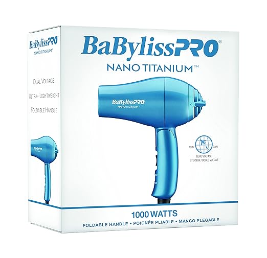 Nano Titanium Travel Hair Dryer 1000 Watt Professional Blow Dryer with Concentrator Nozzle Foldable Handle Dual Voltage