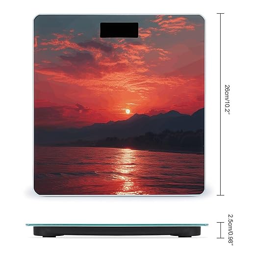 Fiery Red Sunset Digital Bathroom Scale for Body Weight Weighing Scale with Backlit LCD Display High Precision Measurements &amp Measures Weight Up to 180kg