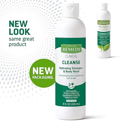 Medline Remedy Clinical Hydrating Shampoo &amp Body Wash (8 fl oz) 12 Count Vanilla Scent Cleanser No-Rinse Adults Kids Shower Or Bedside Dimethicone Sulfate Free
