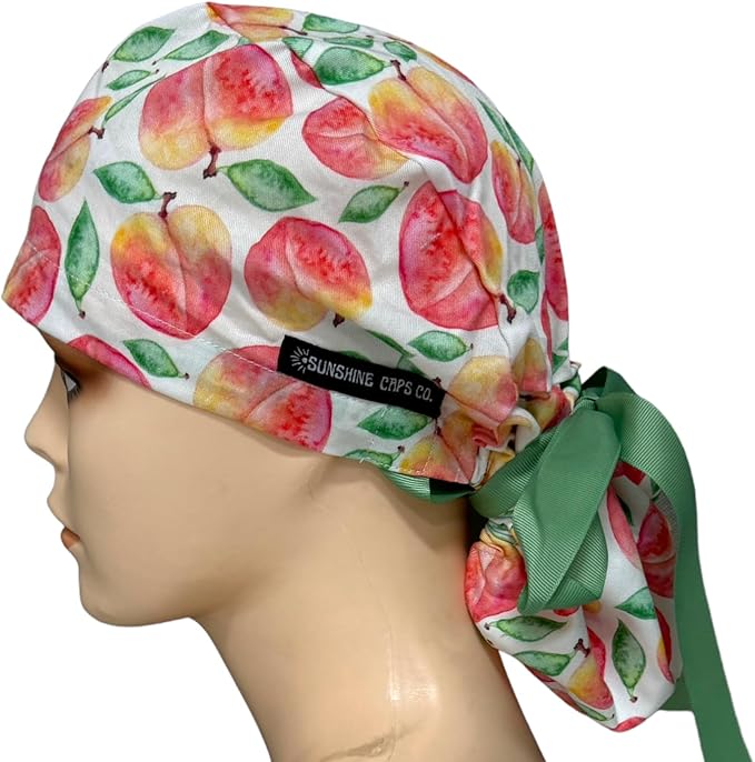 Just Peachy Ponytail Scrub Cap for Women Surgical Cap for Long Hair Satin Lining Optional