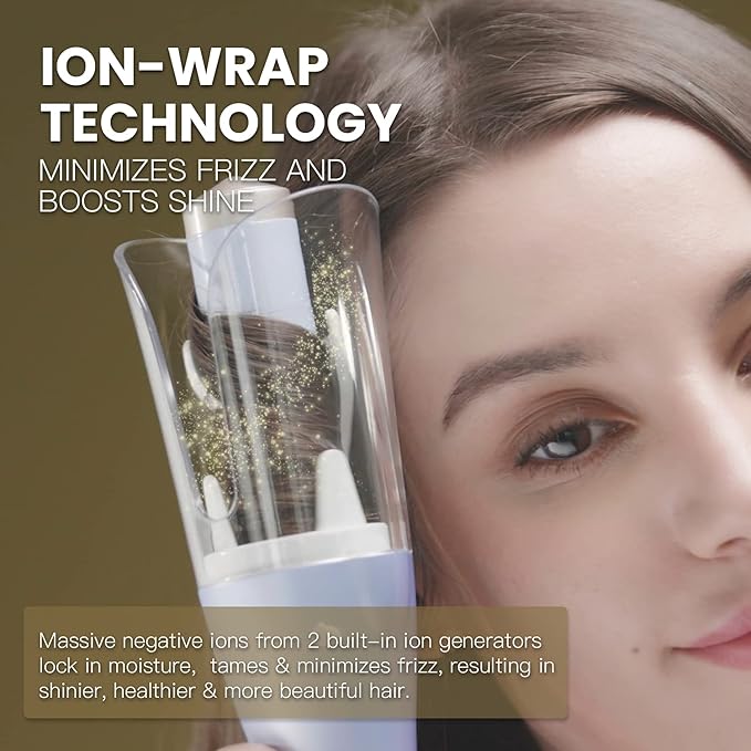 LENA Geniecurl Auto Hair Curler Ion Wrap Transparent Curling Wand with 1 Ceramic Ionic Barrel and Smart Anti-Stuck Sensor Pro Styling Tool for Long and Medium Length Hair