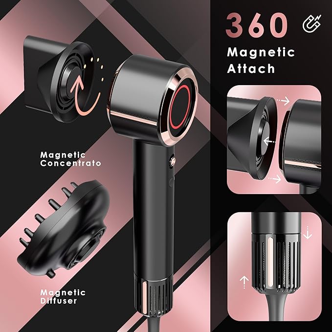 Nicebay Hair Dryer Portable Ionic Blow Dryer with Diffuser for Curly Hair