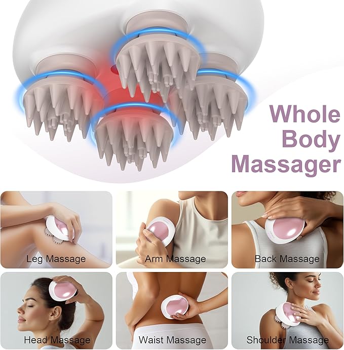 Electric Scalp Massager Portable Head Stress RelaxIPX7 Waterproof Rechargeable Head Massager Scalp Stress Relax Body for Deep Cleansing Relief Hair Growth (Pink)