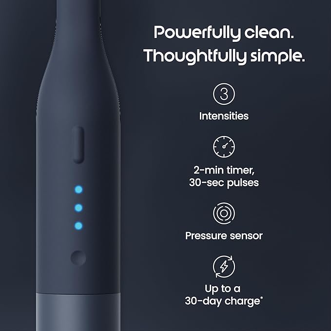 Quip Ultra Lite Sonic Electric Toothbrush Slim Lightweight Design 3 Brushing Modes 15X More Plaque Removal Pressure Sensor &amp 30-Day Battery Ash
