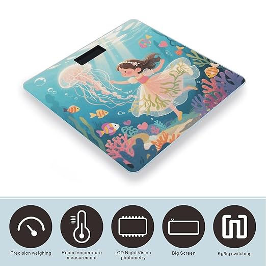 Jellyfish in The Ocean Weight Scale Cute Bathroom Scale for Body Highly Accurate Digital Weighing Machine for People Compact LCD Display Scales with Sturdy Toughened Glass Scales