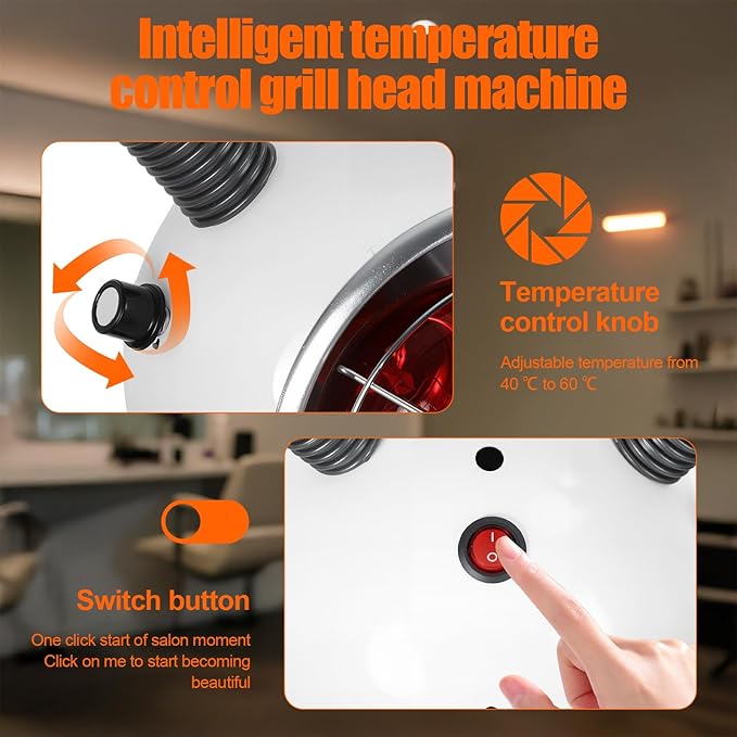 750W 5-Head Infrared Hair DryerFar-Infrared Heating Lamp with Adjustable TemperatureMulti-Directional Lamps Flexible Limb &ampAnti-Tangle CastersFor Salon&ampHome Hair Coloring Perming&ampStyl