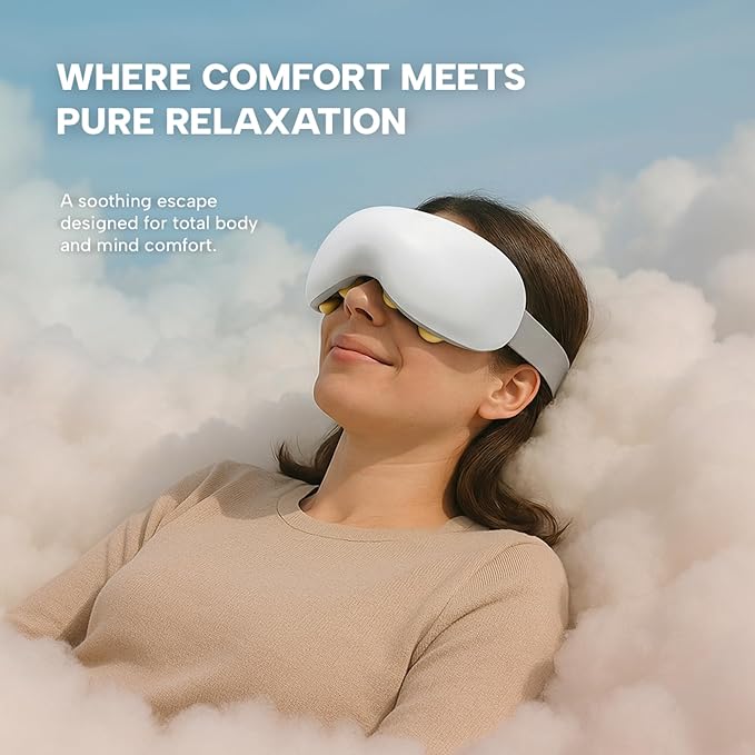 Eye Massager with Heat &amp Cooling | 12 Precision Massage Nodes | Bluetooth Music | 4 Massage Modes | 2400mAh Battery | Relaxation for Eye Strain Dry Eyes Stress &amp Headaches
