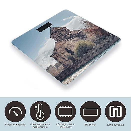 Armenian Church Scale for Body Weight Anti-Slip Tempered Glass Digital Bathroom Scales Clear LCD Display Weighing Scale Safe Rounded Corners Smart Scales