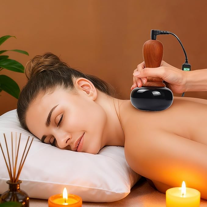 Handheld Electric Bian Stone Massager 3.5 in Heating Tool with 5 Adjustable Temperatures for Home Massage
