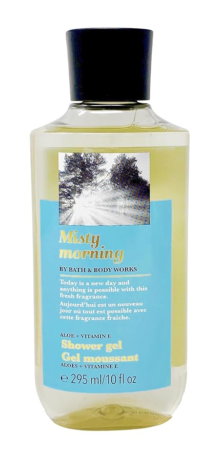 Bath &amp Body Works Misty Morning - Duo Gift Set - Fine Fragrance Mist and Shower Gel With a Natural Oats Sample Soap.