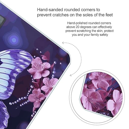 Digital Bathroom Scale for Body Weight Scale with Bright LCD Display High Accuracy Step-On Technology Auto On/Off Purple Butterfly Digital Scales 400 Lbs /180kg