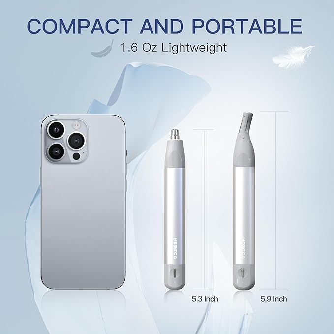 Nose Hair Trimmer for Men Women 2in1 Facial Hair Removal Trimmer - Metal Body Rechargeable Waterproof Portable - Nose Ear Eyebrow Peach-Fuzz Lips Chin (Silver)
