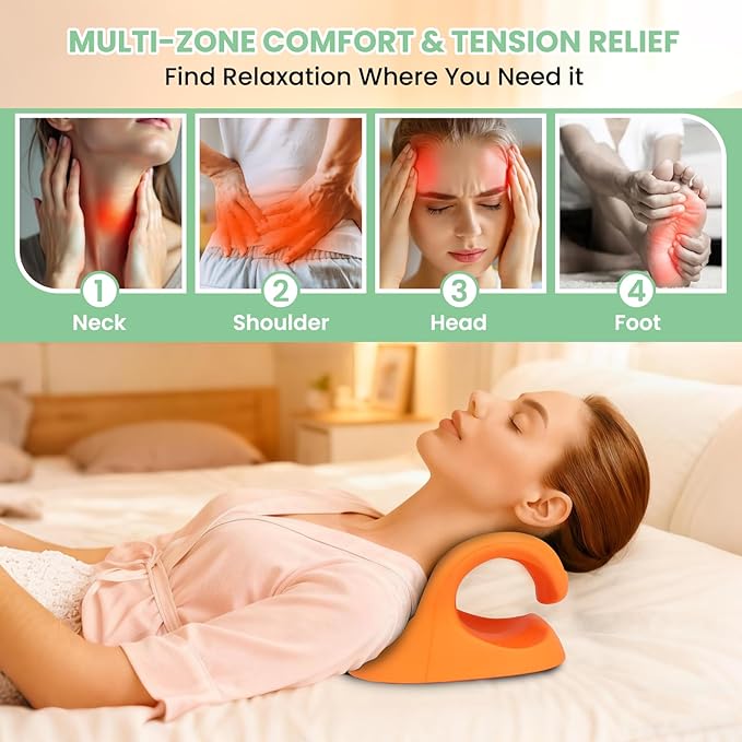 Multifunctional Massage Pillow with Detachable Rollers Neck and Cervical Spine Corrector Portable Electric Massage Headrest with Bluetooth Music Support 6 Vibration Intensity Settings