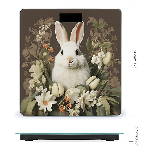 A Beautiful White Rabbit Digital Bathroom Scale for Body Weight Weighing Scale with Backlit LCD Display High Precision Measurements &amp Measures Weight Up to 180kg