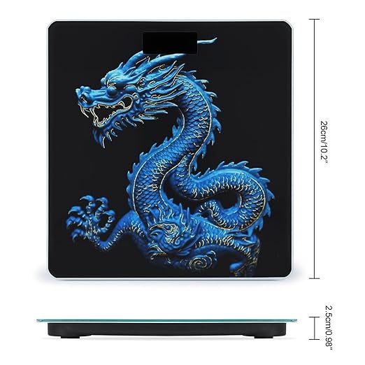 Digital Bathroom Scale for Body Weight Scale with Bright LCD Display High Accuracy Step-On Technology Auto On/Off Blue Chinese Dragon Digital Scales 400 Lbs /180kg