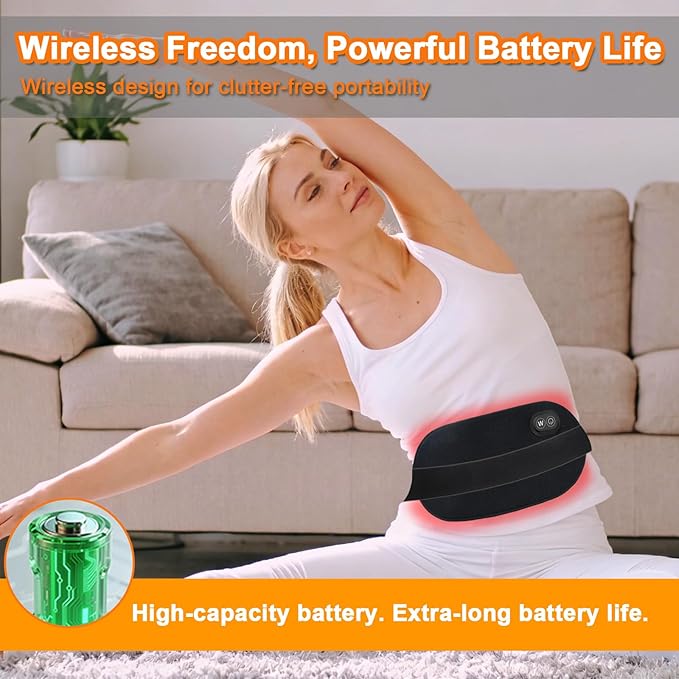 Cordless &amp Rechargeable Red Light Therapy Pad for Body Battery Powered 660nm &amp 850nm Light Therapy Belt with Heat Adjustable Straps for Back Waist Shoulder &amp Knee Portable Use Anywher
