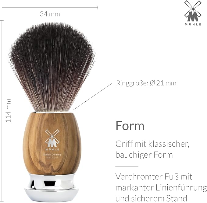 MÜHLE VIVO Olive Wood 3-Piece Black Fibre 5-Blade Razor Shaving Set