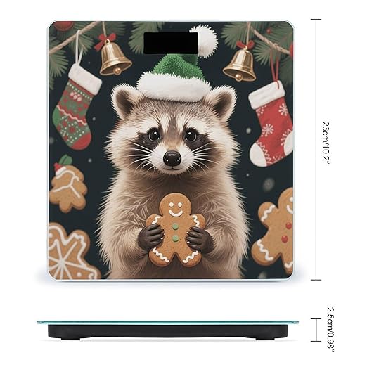 Christmas Raccoon Scale for Body Weight Sturdy Tempered Glass Weighing Scales with LCD Display Accurate Digital Bathroom Scale Convenient Body Fat Smart Scales Easy Read