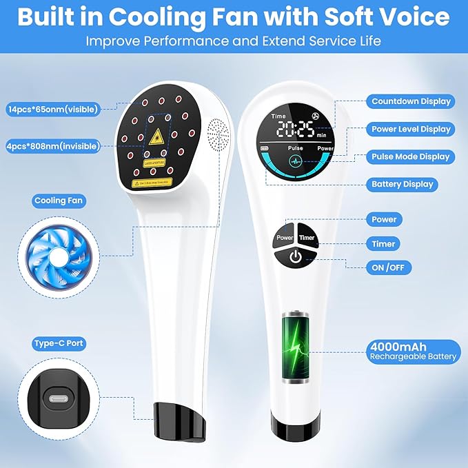 Cold Laser Therapy Device for Humans &amp Dogs 4 x 808nm and14 x 650nm Handheld Red Light and Near Infrared Light Therapy Devices with Stand Red Light Therapy Wand for Pain Relief Joint Muscle Pa