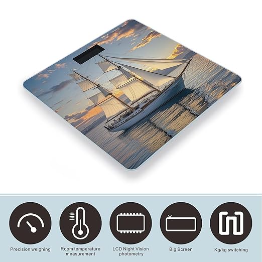 White Sailing Ship at Sunset Smart Scale for Body Weight Accurate Bathroom Scale with LED Display Digital Weight Scales Weighing Machine High Precision Scales for Bath Home