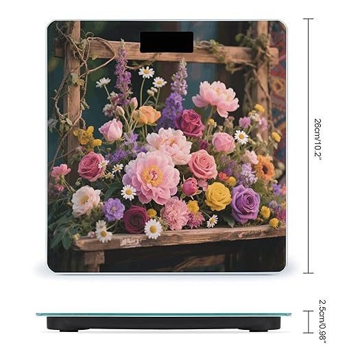 Retro Flowers Scale for Body Weight Sturdy Tempered Glass Weighing Scales with LCD Display Accurate Digital Bathroom Scale Convenient Body Fat Smart Scales Easy Read