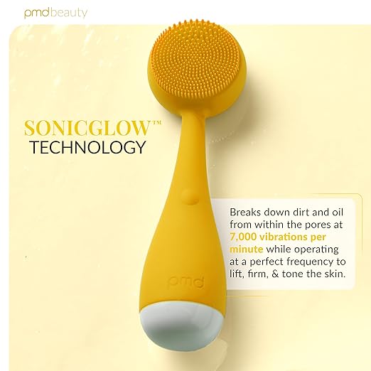 PMD Clean Mini - Smart Facial Cleansing Device with Silicone Brush &amp Anti-Aging Massager - Waterproof - SonicGlow Vibration Technology - Clear Pores and Blackheads - Lift Firm and Tone Skin